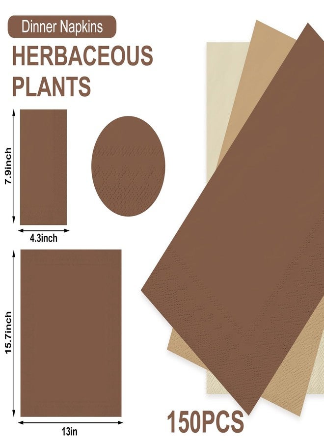 وولاين مجموعة مناديل ورقية بنية اللون من والين، 150 قطعة، بثلاثة ألوان، مناسبة للعشاء، مناديل ورقية يدوية، ثلاث طبقات، للاستخدام مرة واحدة، مثالية لفصل الخريف، وعيد الشكر، وحفلات المنزل، وتزيين الطاولات. - Image 2